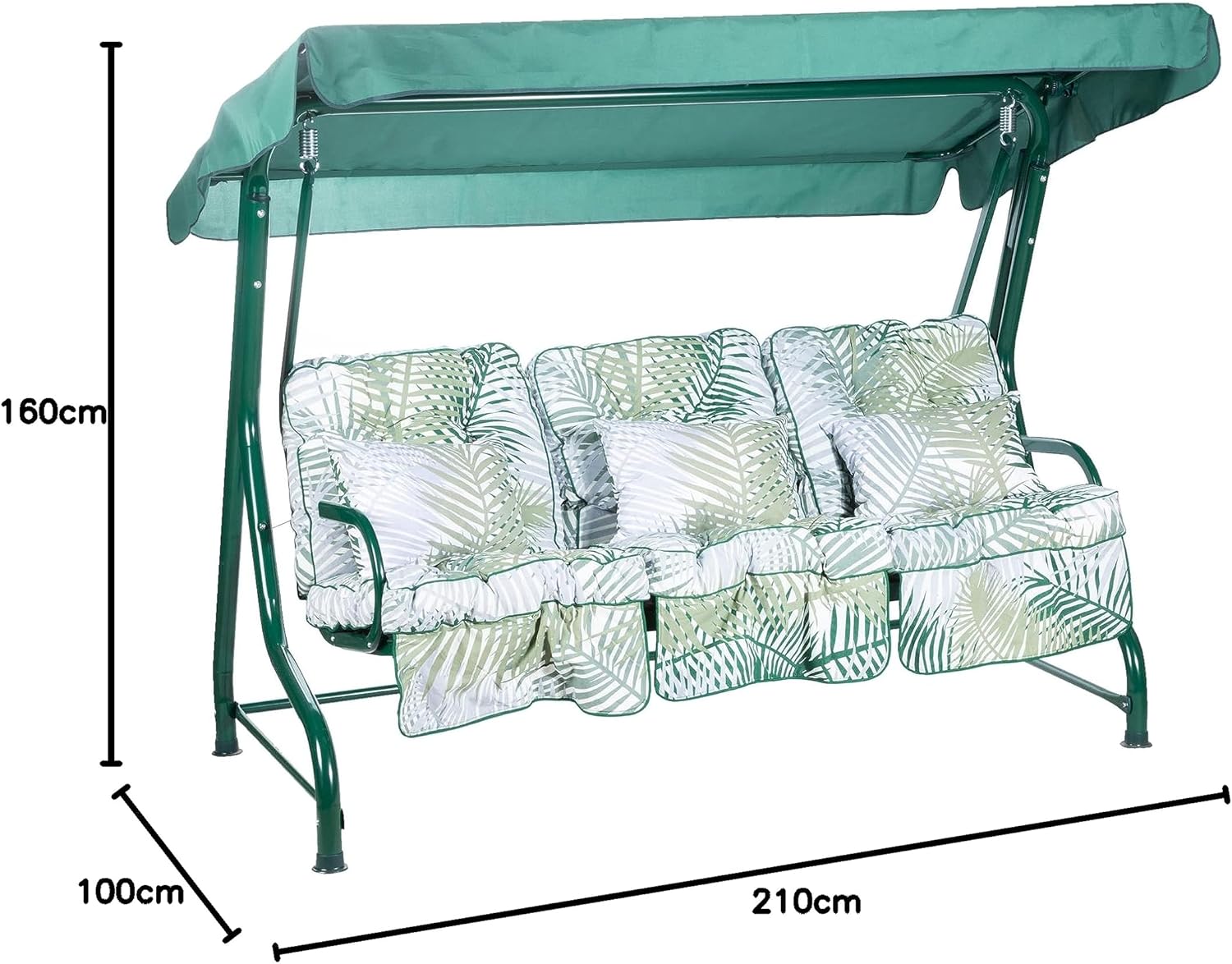 3 Seater Garden Swing Seat Bamboo Leaf Canopy Cushions 250kg