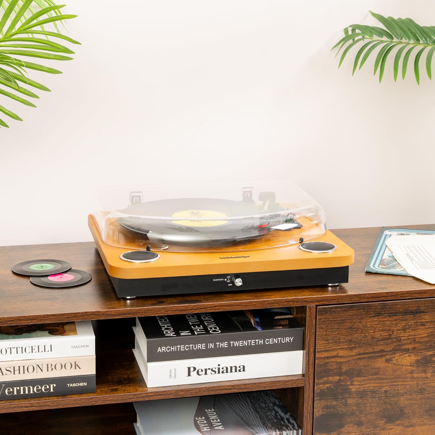 3-Speed Vinyl Turntable with Built-In Speakers, Bluetooth & USB Output