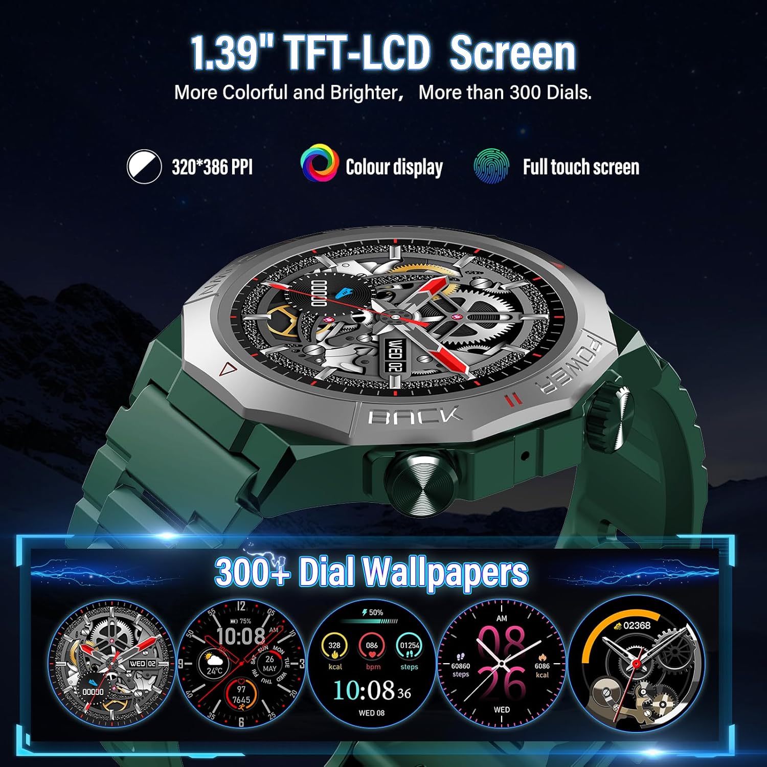 Military Smart Watch Green Bluetooth Call Fitness
