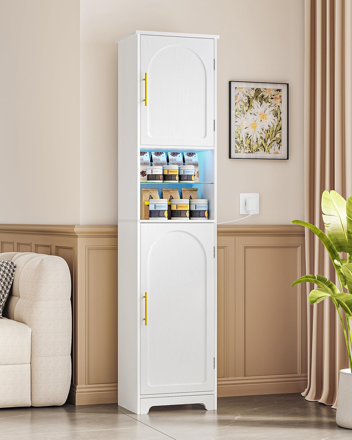 LED Tall Bathroom Storage Cabinet 2 Door White 170cm