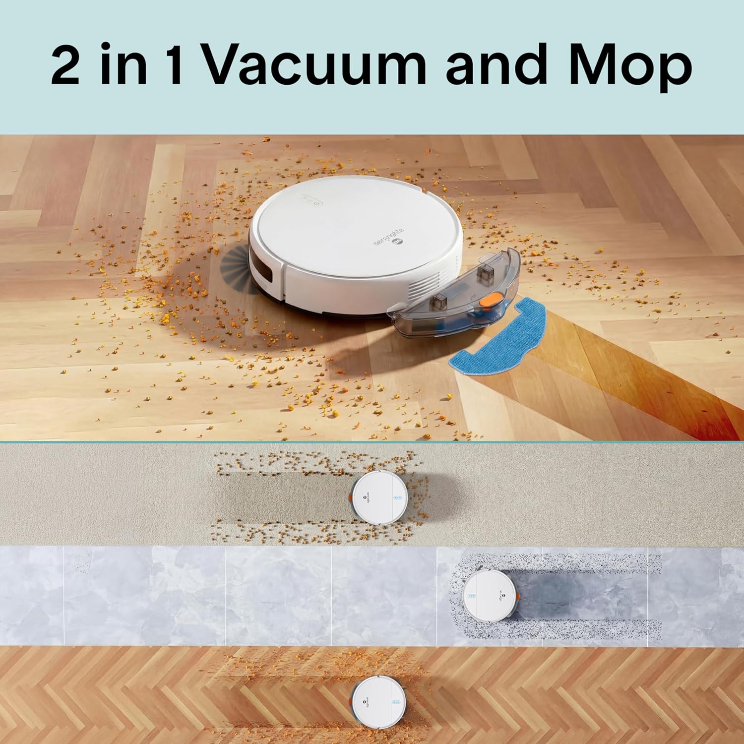Robot Vacuum Mop WiFi App Auto Recharge Pet Hair Carpet Clean