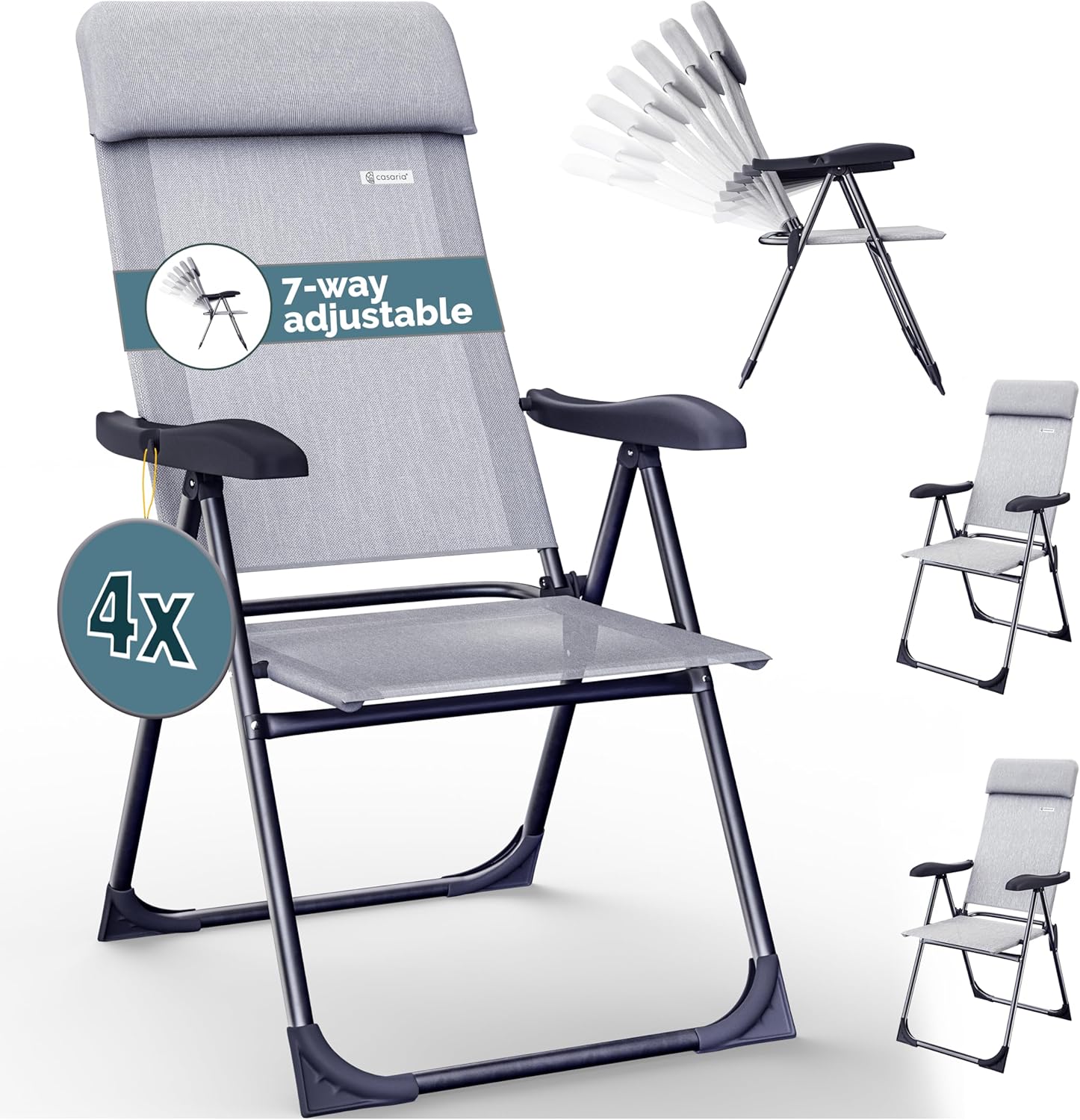 4 Pack Grey Melange Folding Garden Chairs High Back