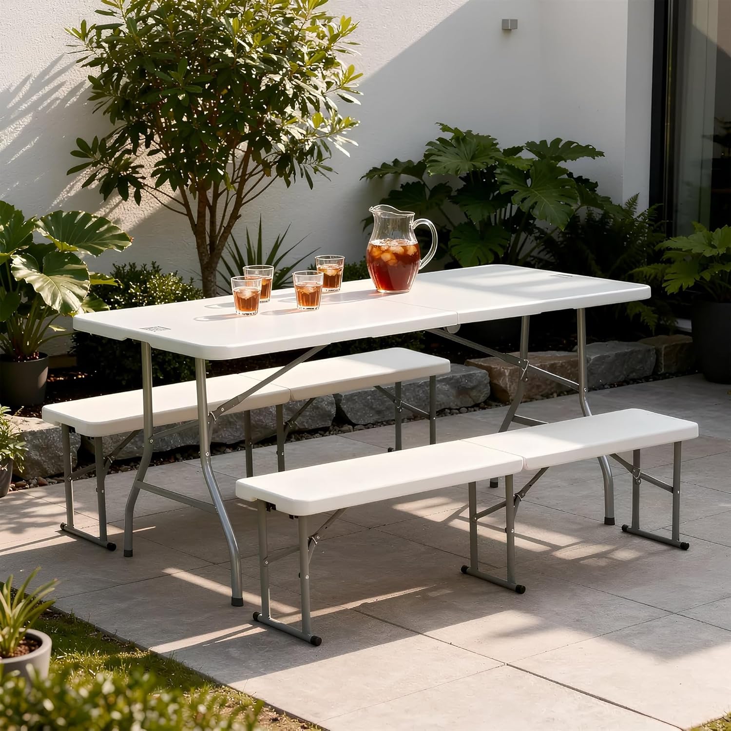 Set of 2 Folding Garden Benches 6ft Portable Event Seats