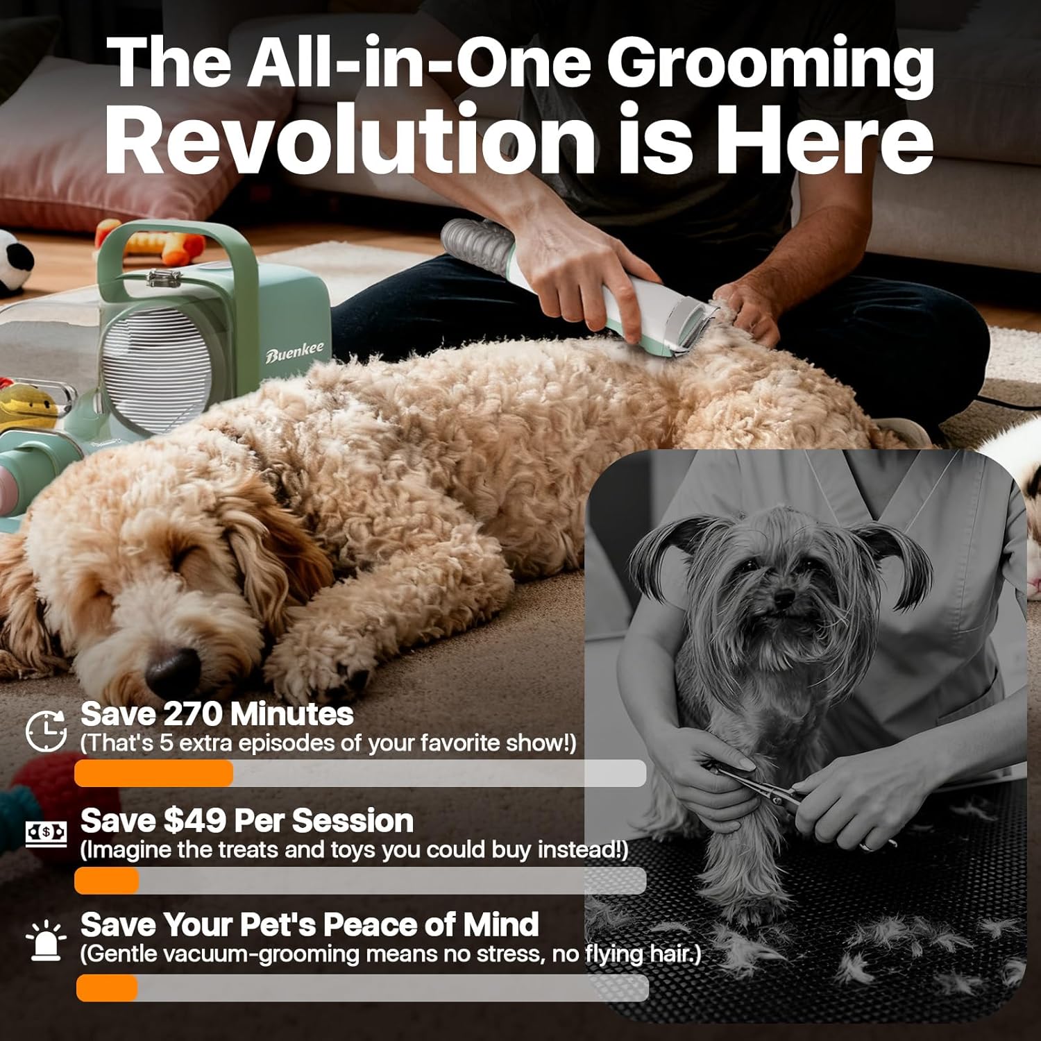 Dog Grooming Vacuum Kit 2L Quiet Clipper Brush Green