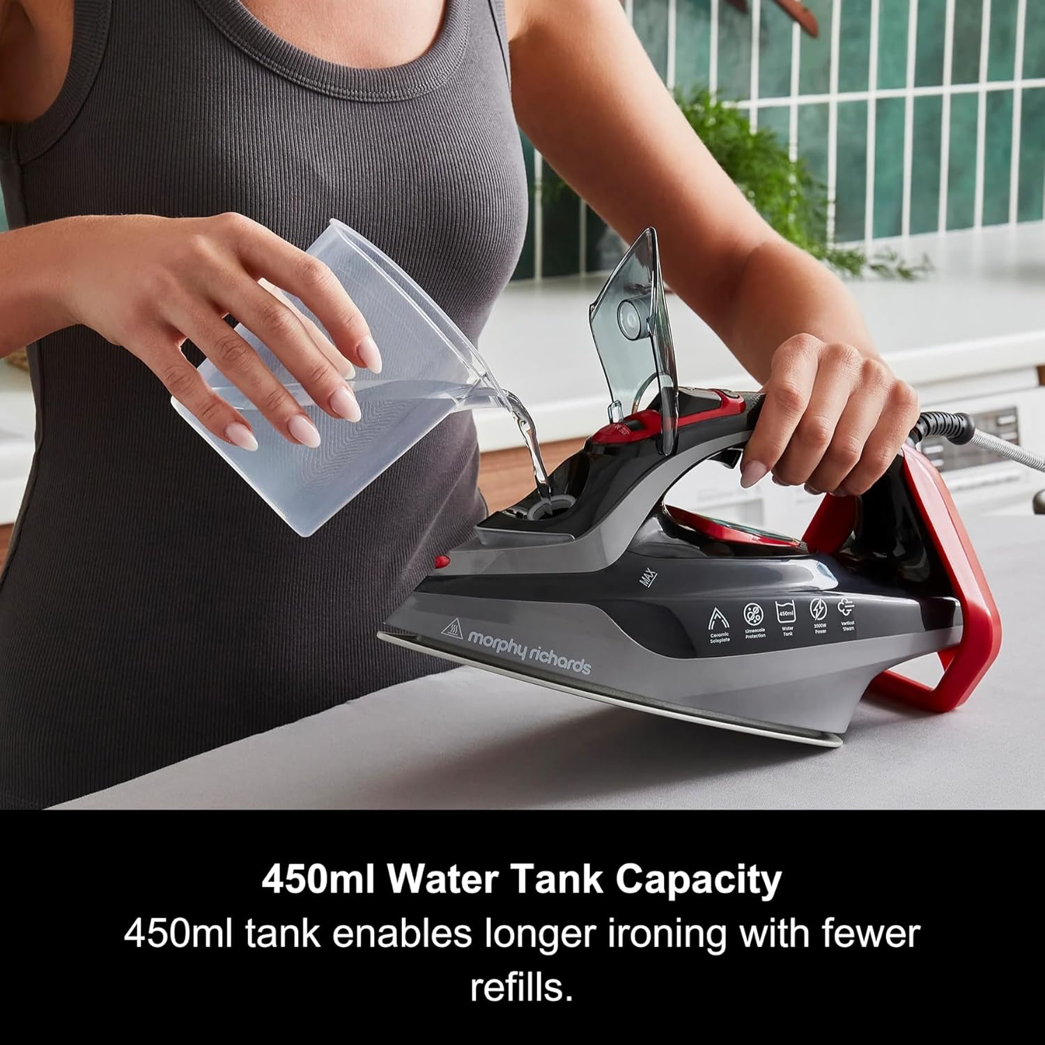 3000W Steam Iron LED Display Ceramic Soleplate 450ml Tank