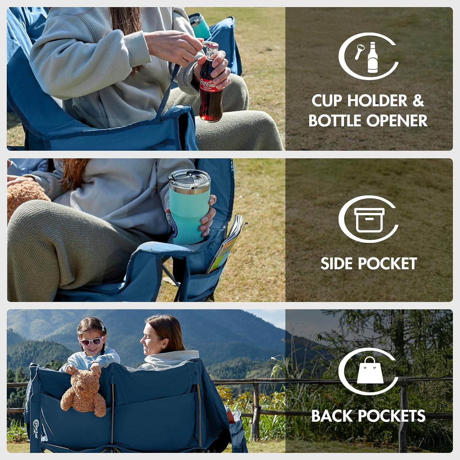Double Camping Sofa Chair Foldable 2 Seater Blue