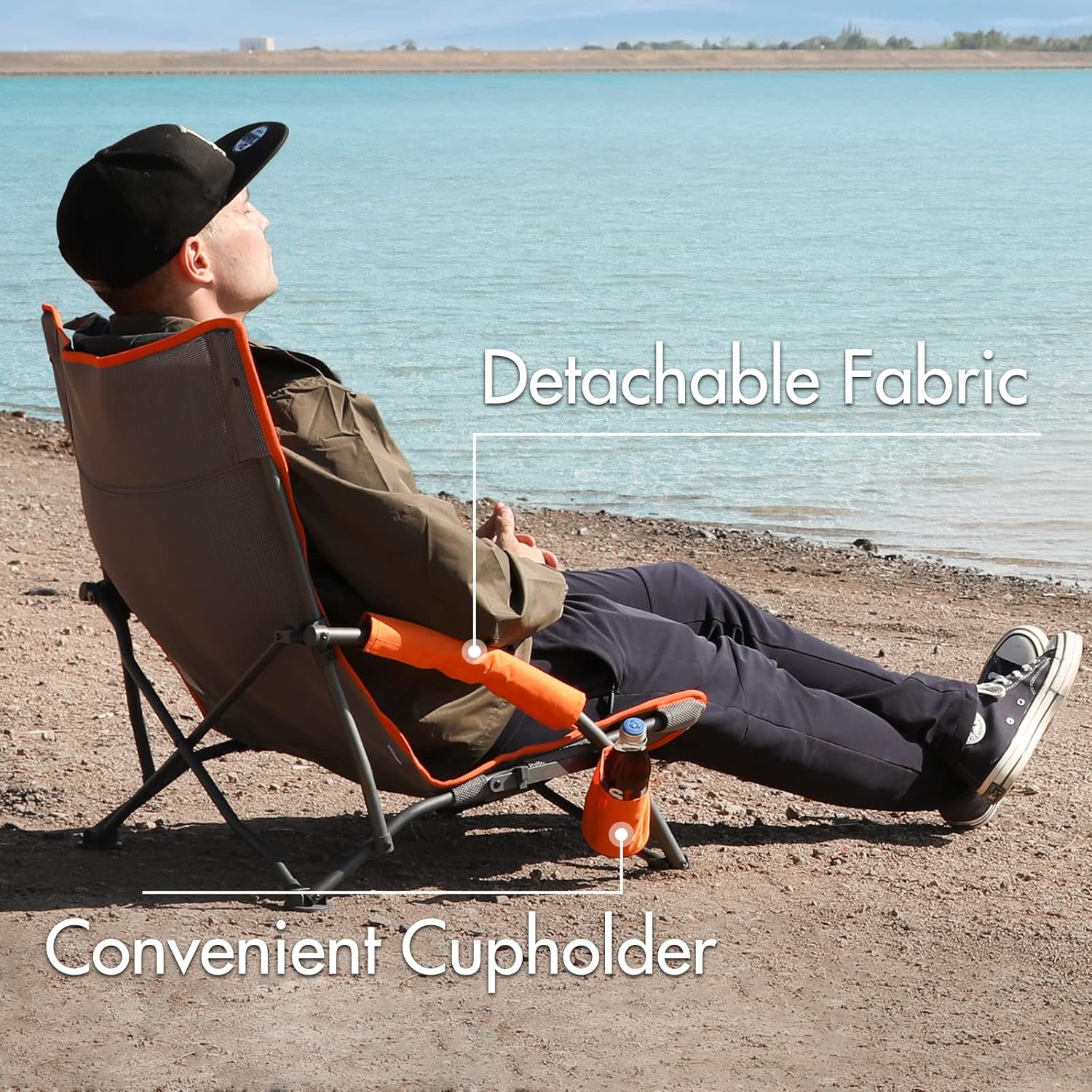 Low Beach Chair Lightweight Folding Seat with Cup Holder