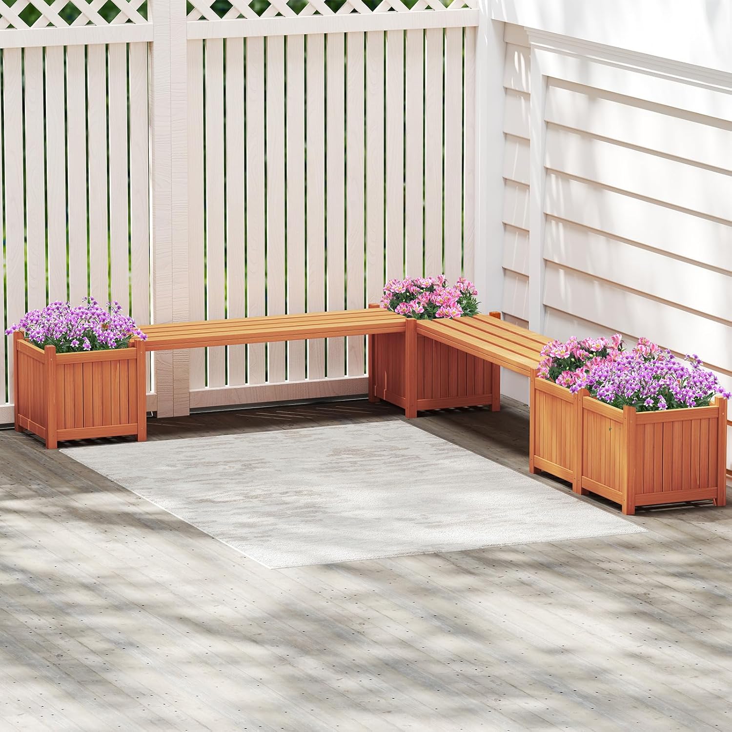 Garden Planter with Bench 170cm Wooden Raised Bed Seat Box