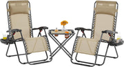 3 Piece Zero Gravity Recliner Set Chairs Table Beige