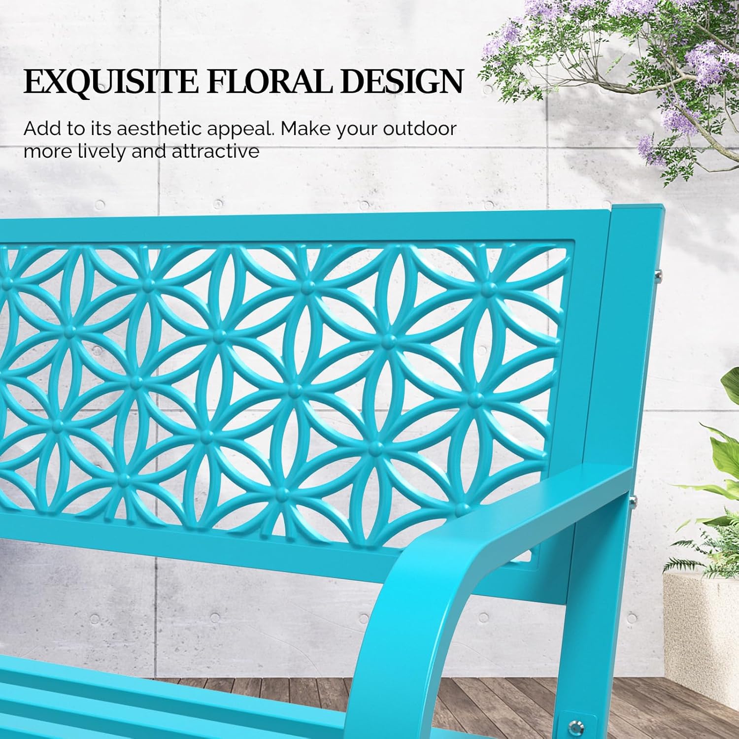 Metal Garden Bench 2-3 Seater Floral Back Outdoor Patio Seat