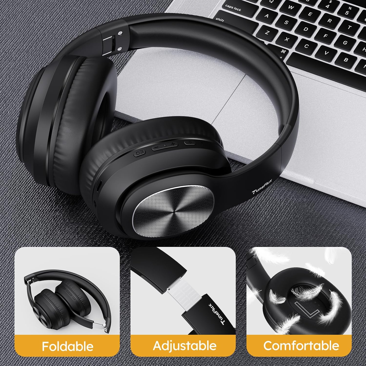 Bluetooth Over Ear Headphones 80H Playtime 3EQ Deep Bass Mic