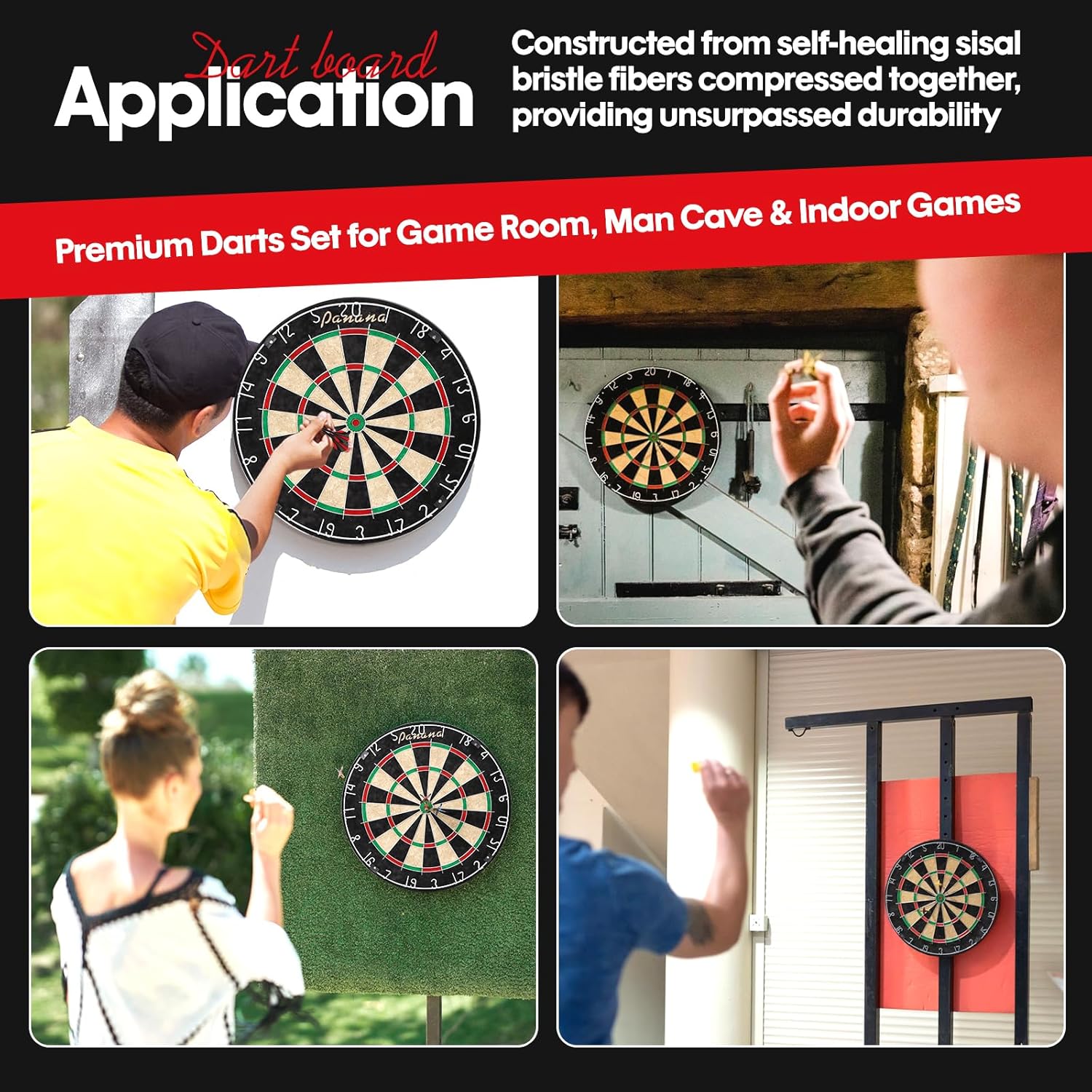 Bristle Dart Board Set Steel Tip Darts Staple Free Pro Play