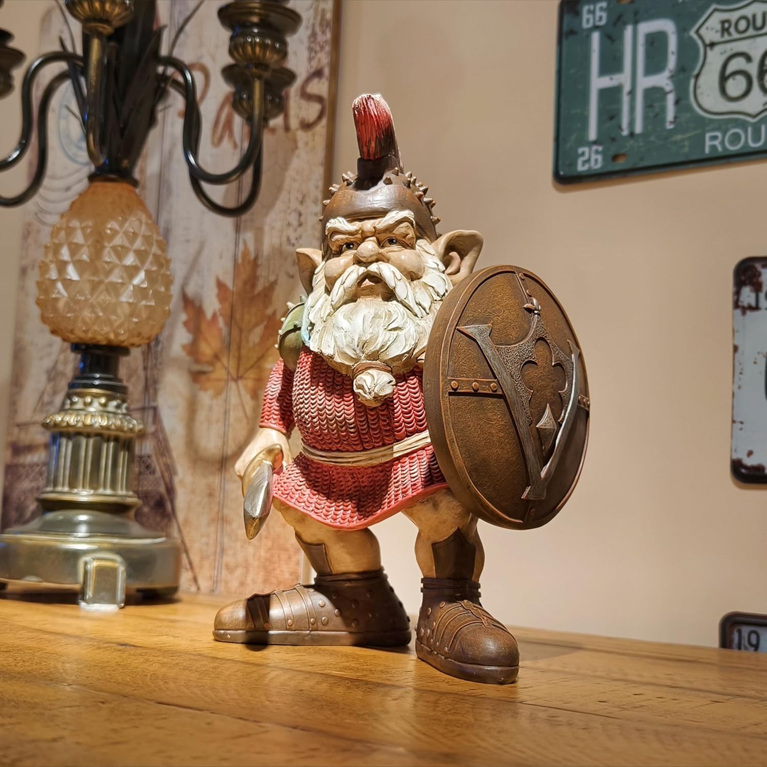 Viking Gnome Statue Warrior Beard Resin Garden Decor 11.8in