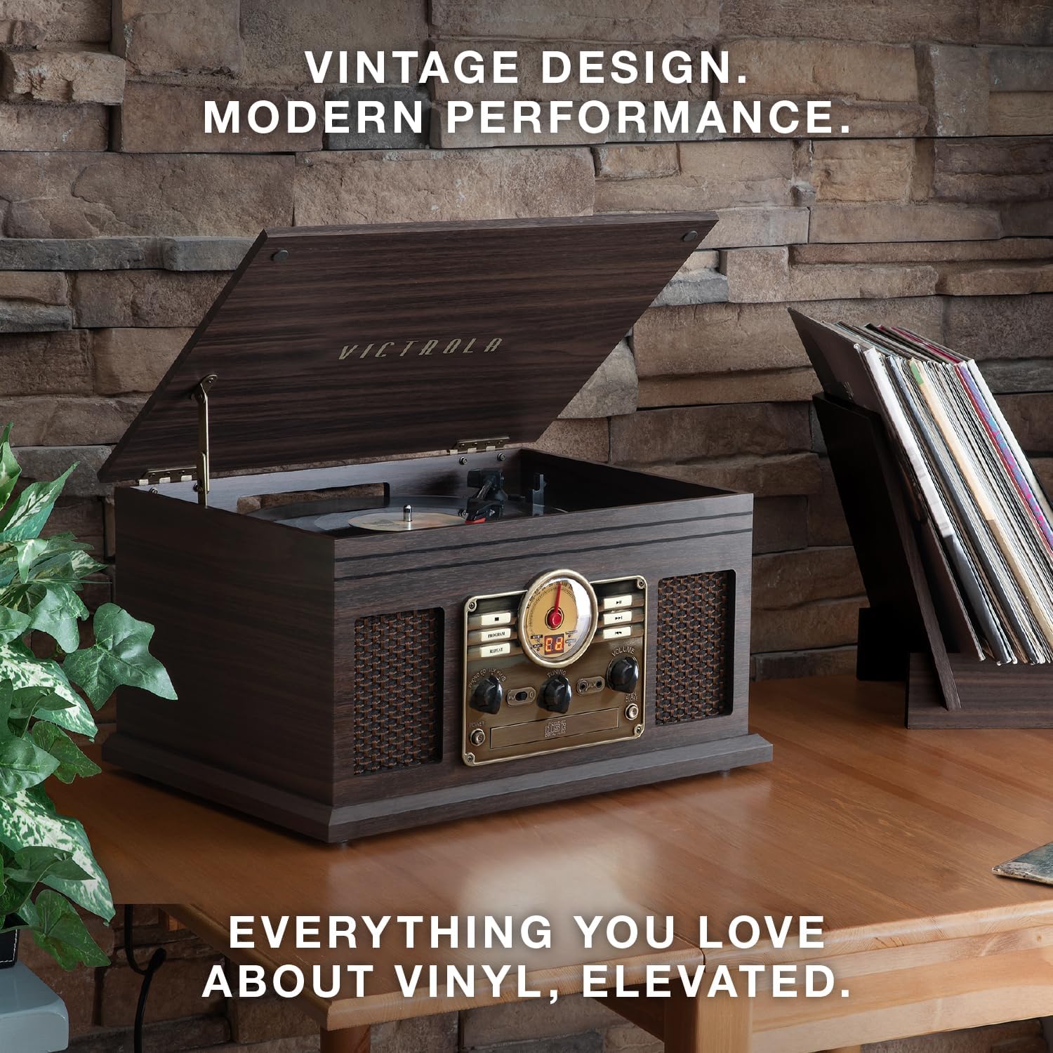 6 In 1 Bluetooth Record Player CD Cassette FM Radio Mahogany