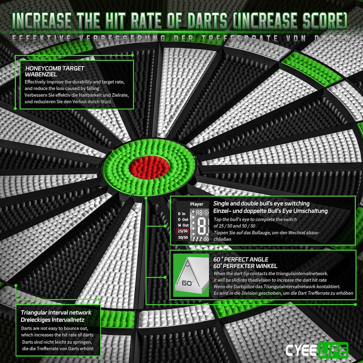 Electronic Dartboard 8 Player LED 34 Games 12 Darts Set Compact