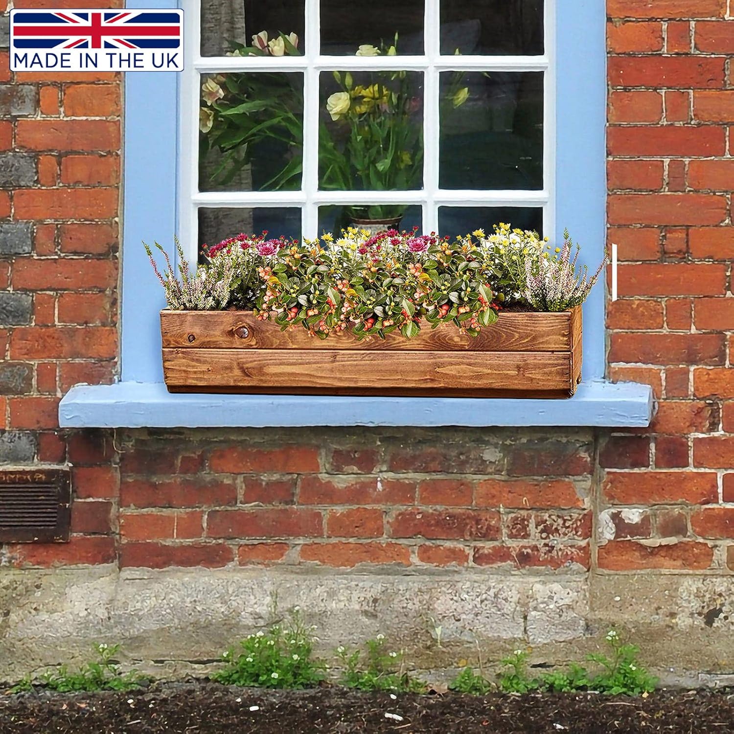 Set of 2 Wooden Garden Planters Window Box 76cm Rustic