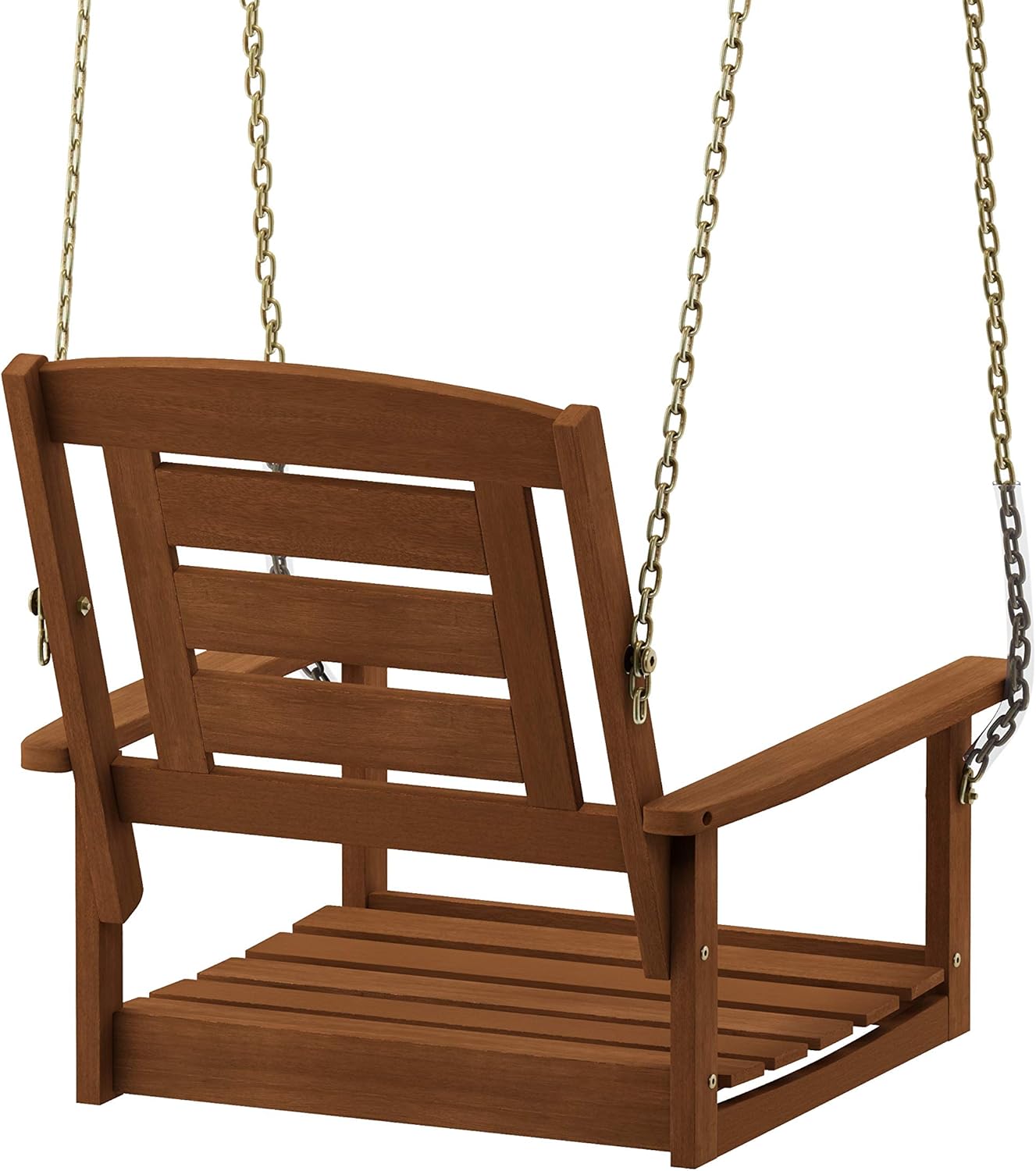 Single Wooden Porch Swing Chair with Chains Natural