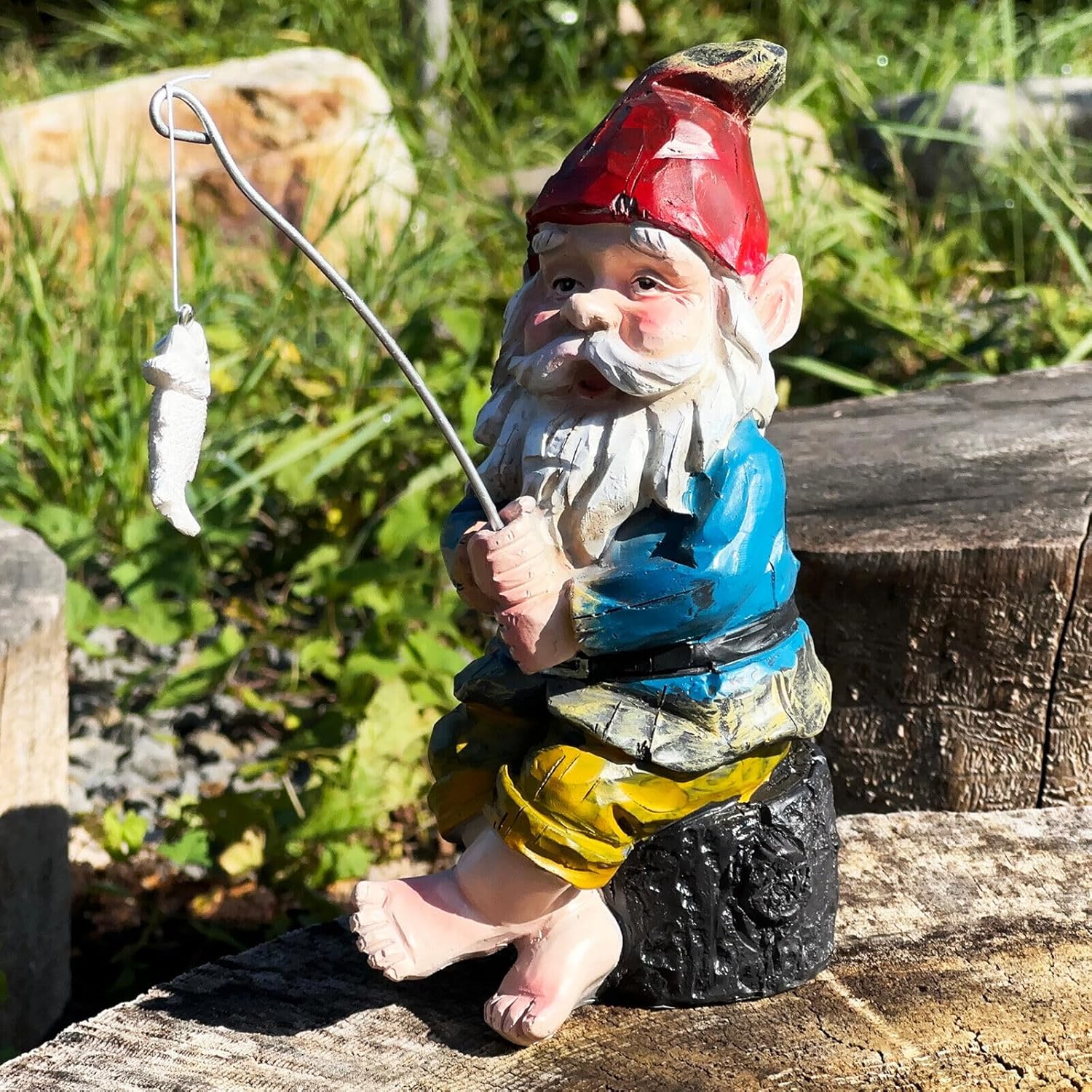 Fishing Gnome Garden Ornament Resin Statue Outdoor Decor