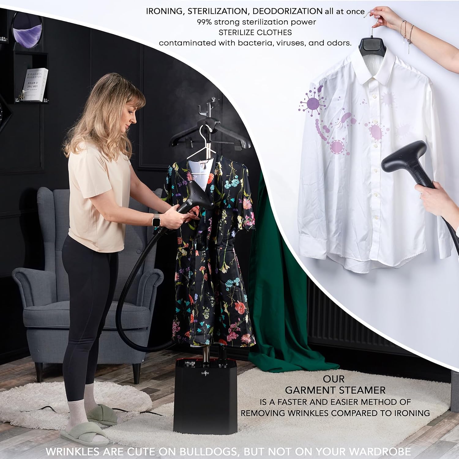 2200W Upright Garment Steamer 2.9L Tank 60 Min Steam 45g Power