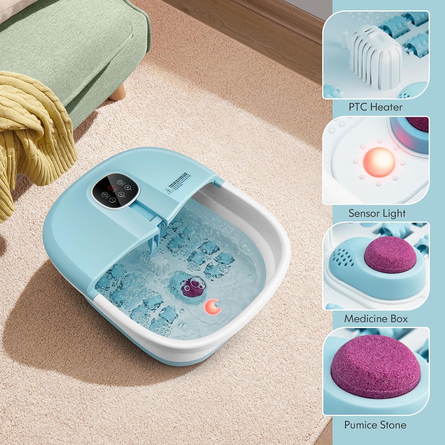 Electric Foldable Foot Spa Massager Heat Bubble Soak Roller