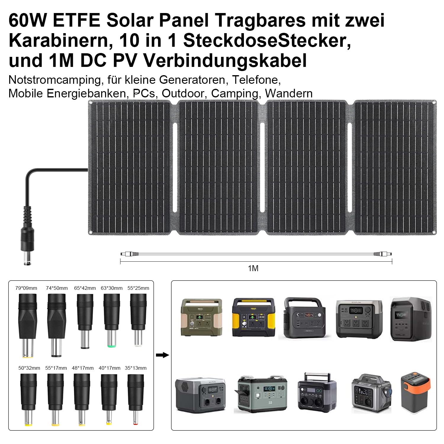 60W Foldable Solar Panel USB C DC Camping Charger