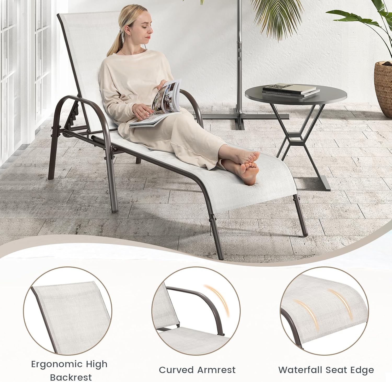 Garden Sun Lounger 5 Position Recliner Chair Grey