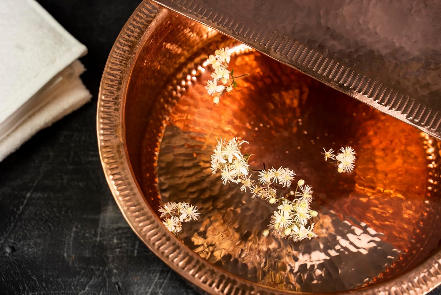 Solid Copper Foot Bath Bowl 16in Pedicure Basin Hammered Spa