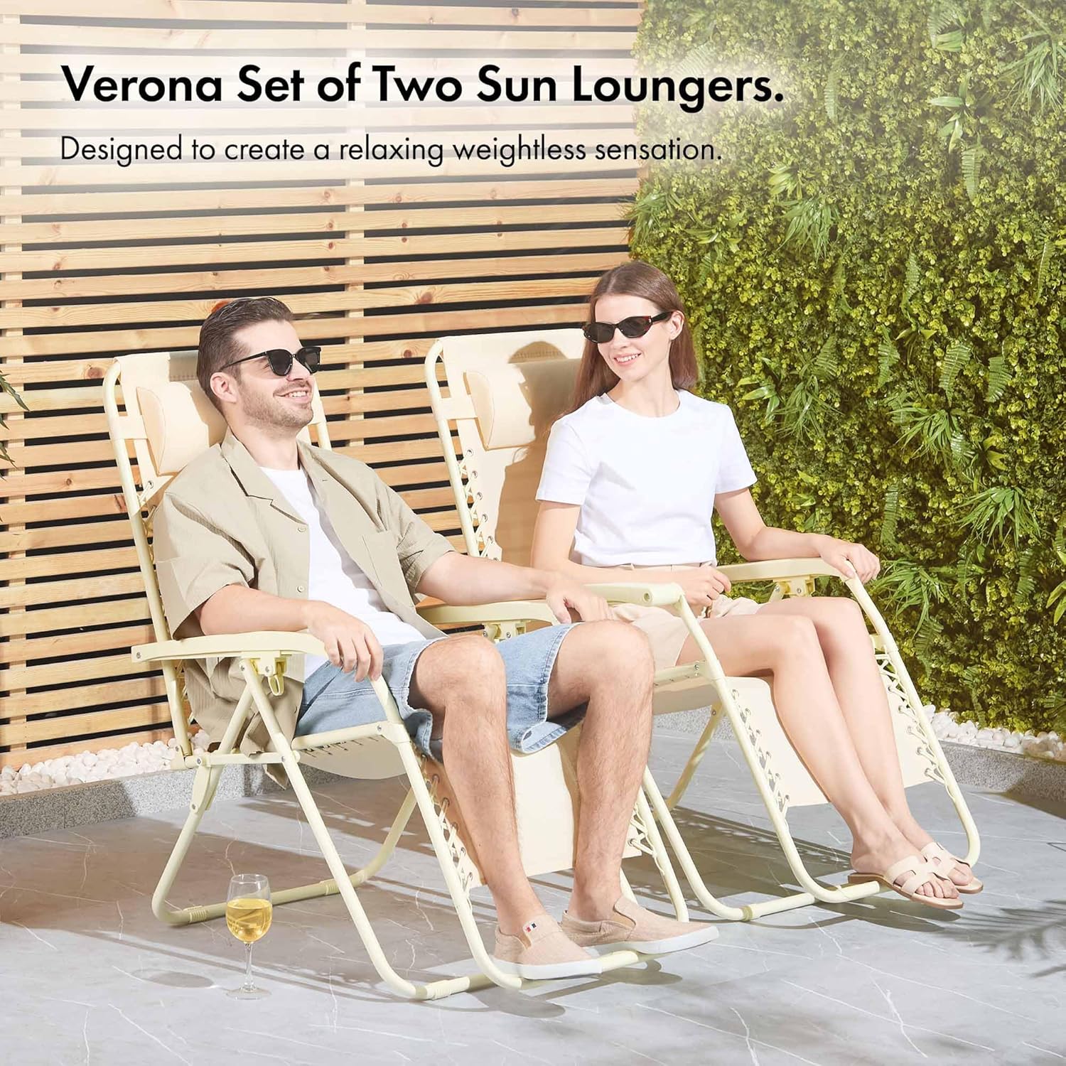 Set of 2 Zero Gravity Reclining Garden Chairs Yellow