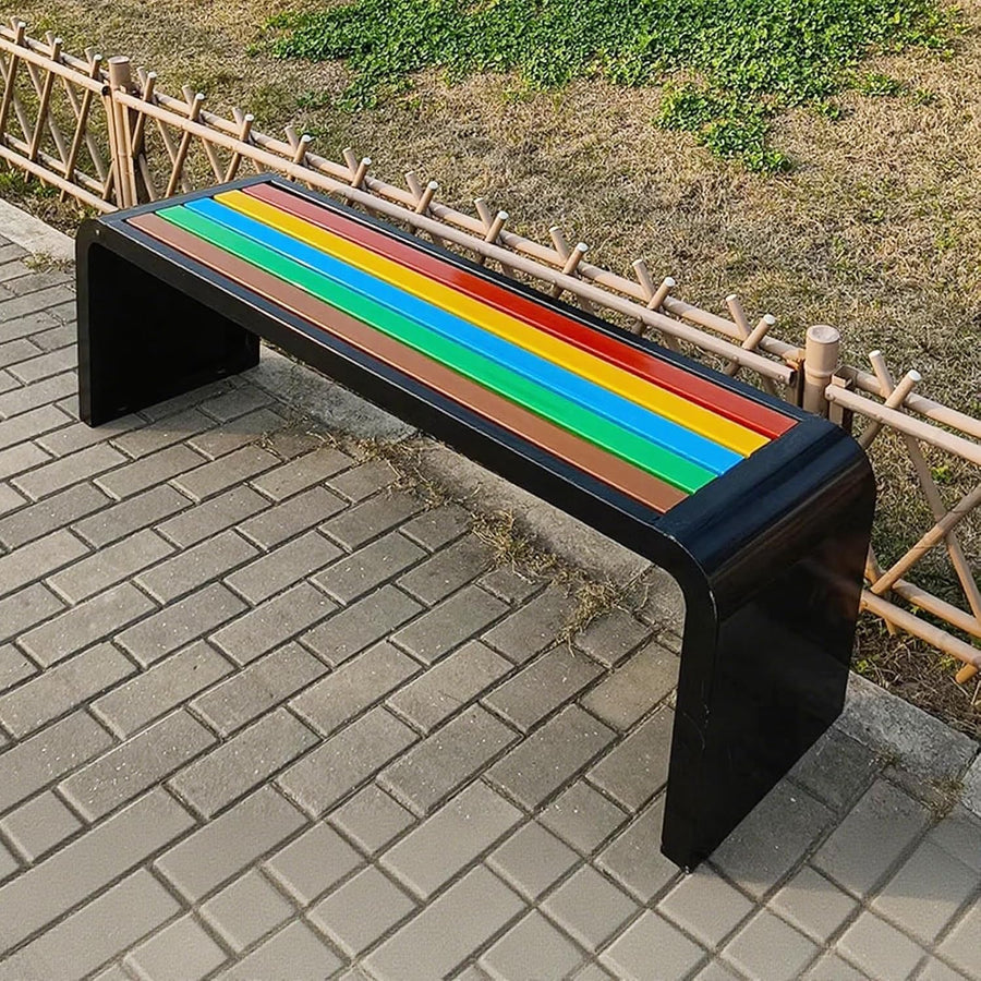 150cm Curved Outdoor Garden Bench Wood Seat Steel Frame Patio