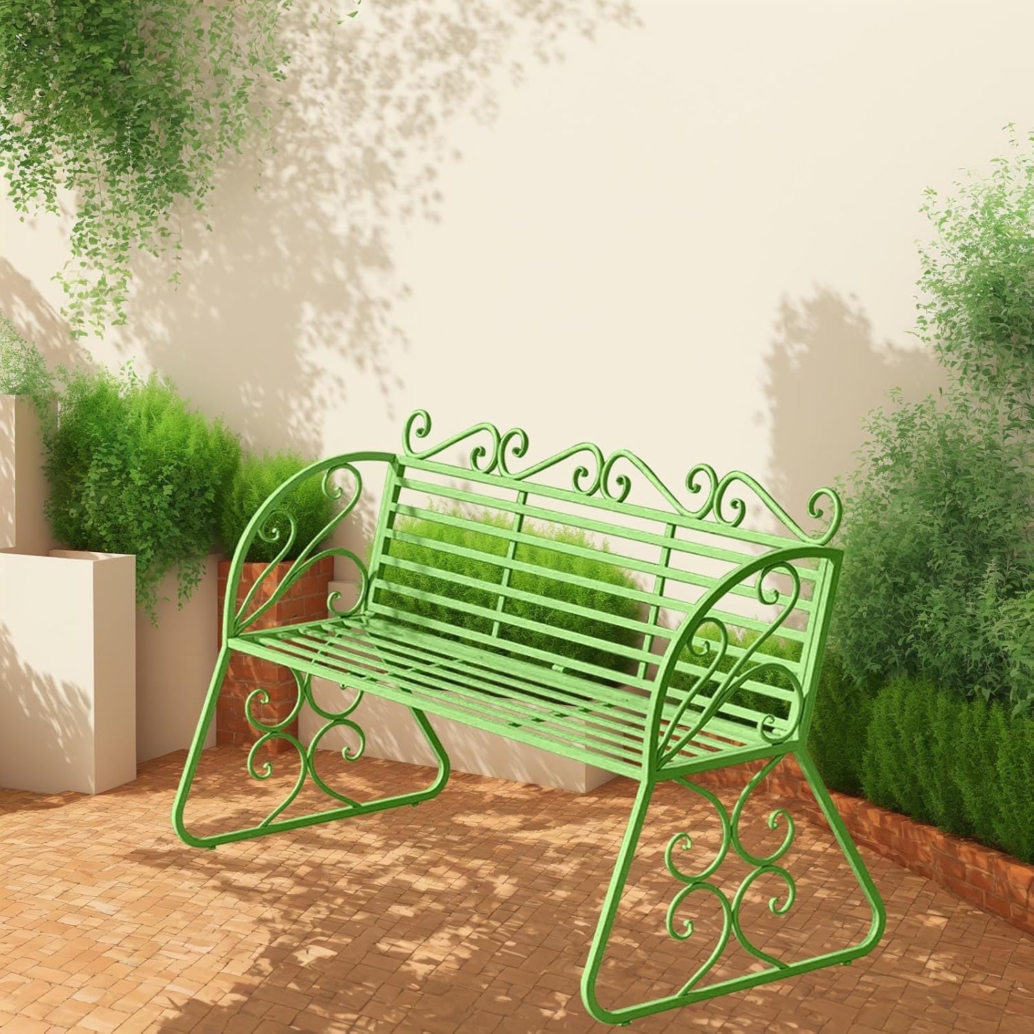 Outdoor Metal Garden Bench Patio Seat with Back & Armrests