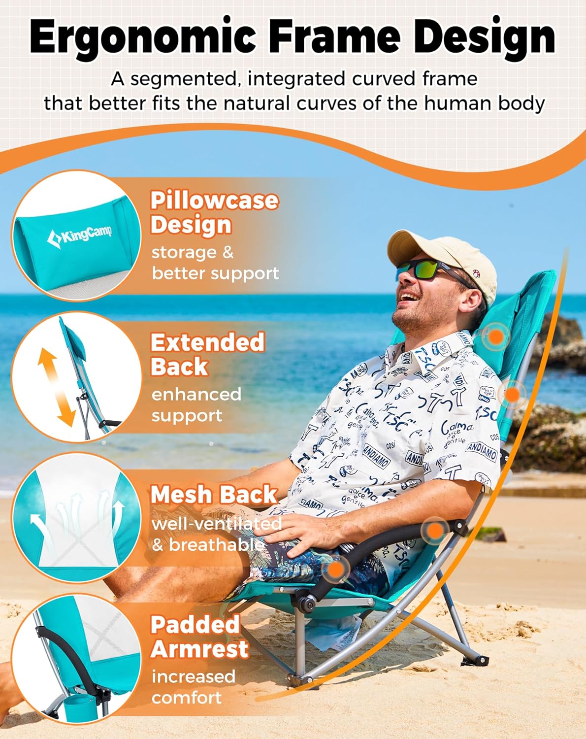 Low Folding Beach Chair Heavy Duty Portable Mesh Camping Chair Cyan