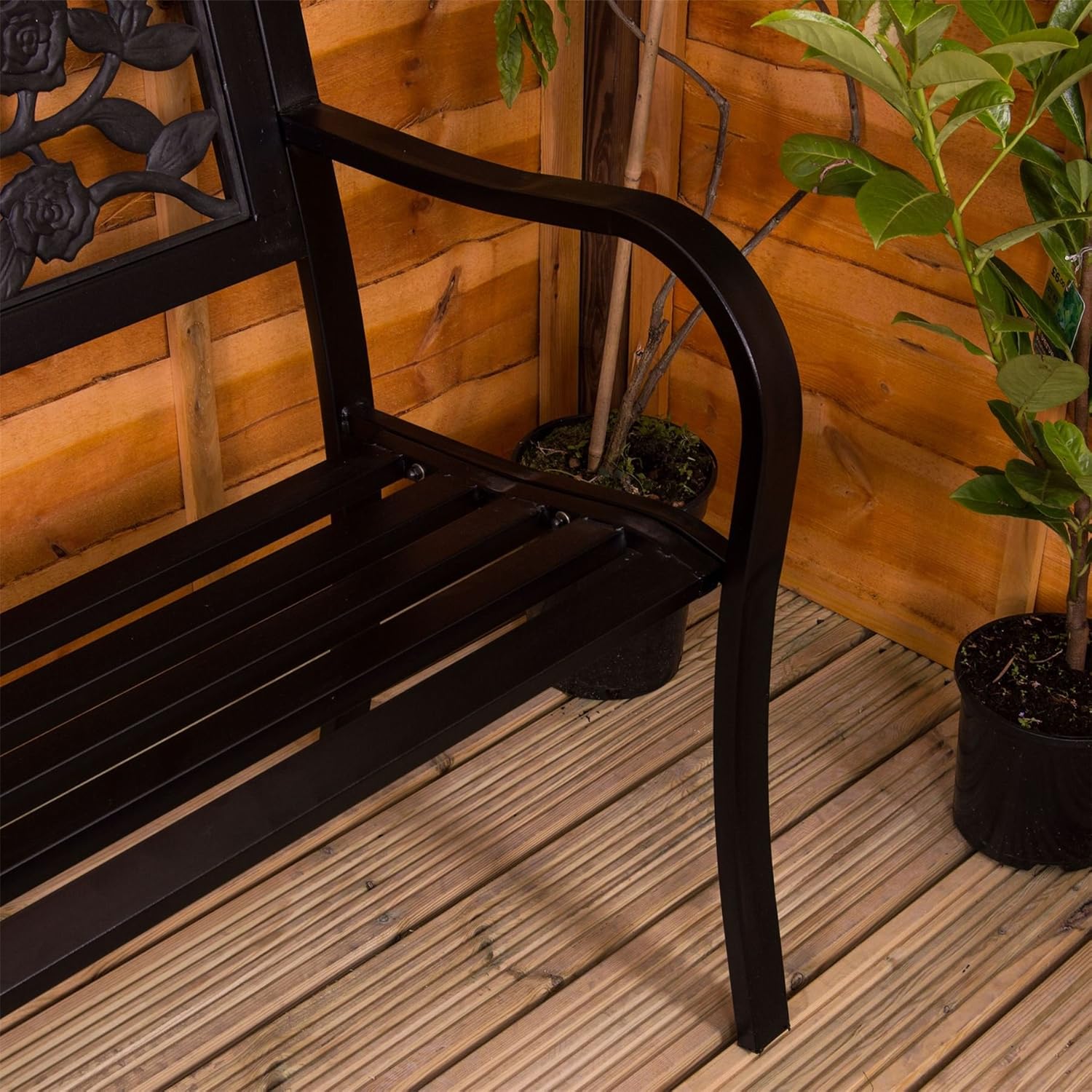 3 Seater Metal Garden Bench Rose Design Outdoor Patio Park Seat