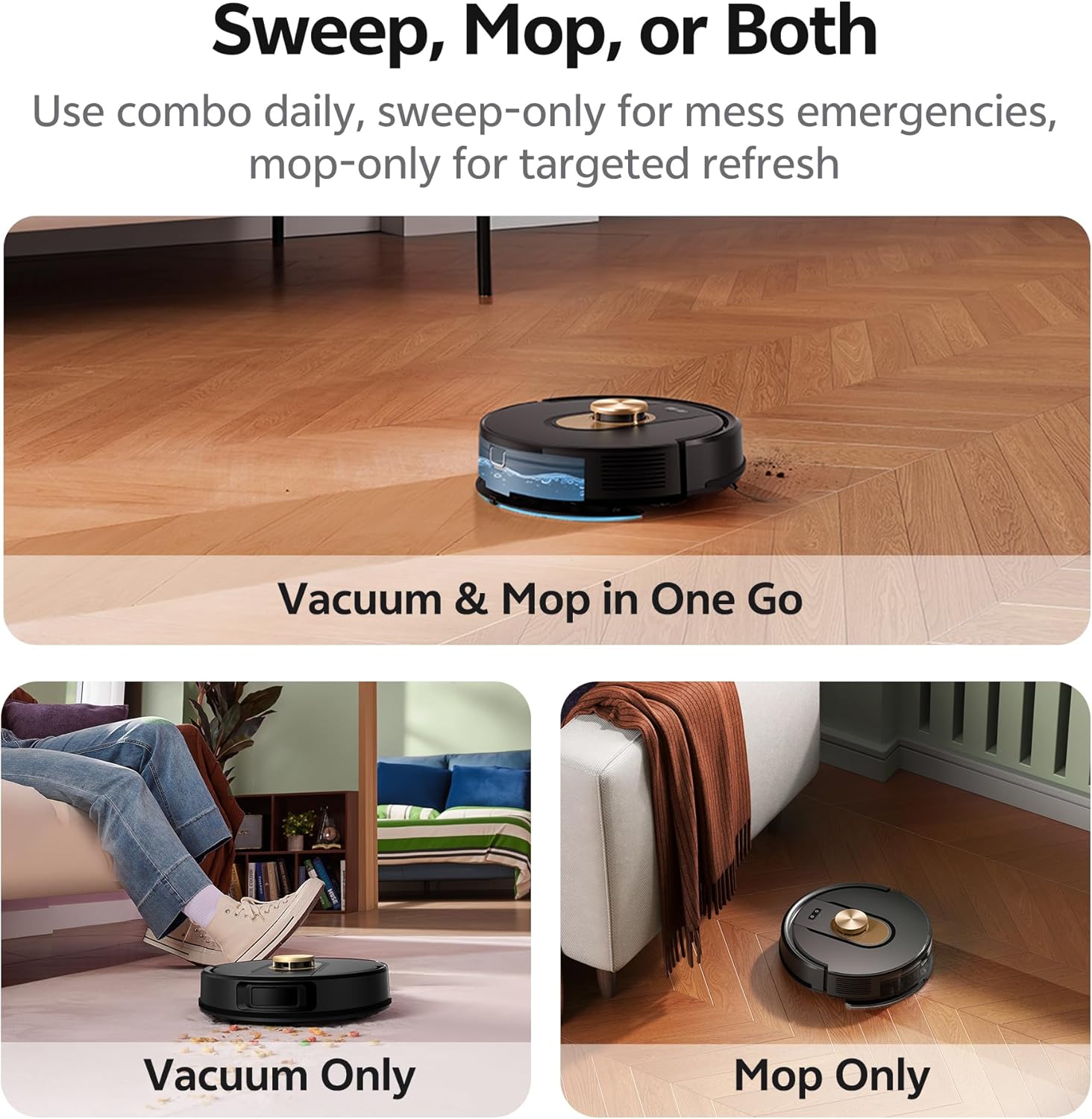 Robot Vacuum Mop 8000Pa LiDAR Mapping App Control Pet Hair