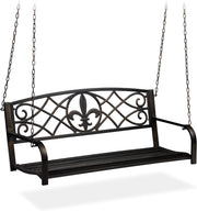 2 Seater Vintage Metal Porch Swing Bench Black Bronze