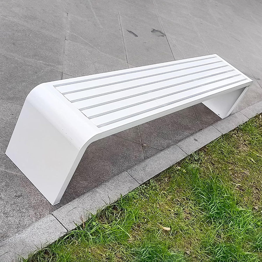 Outdoor Backless Garden Bench Wood Steel Patio Seat 150cm White