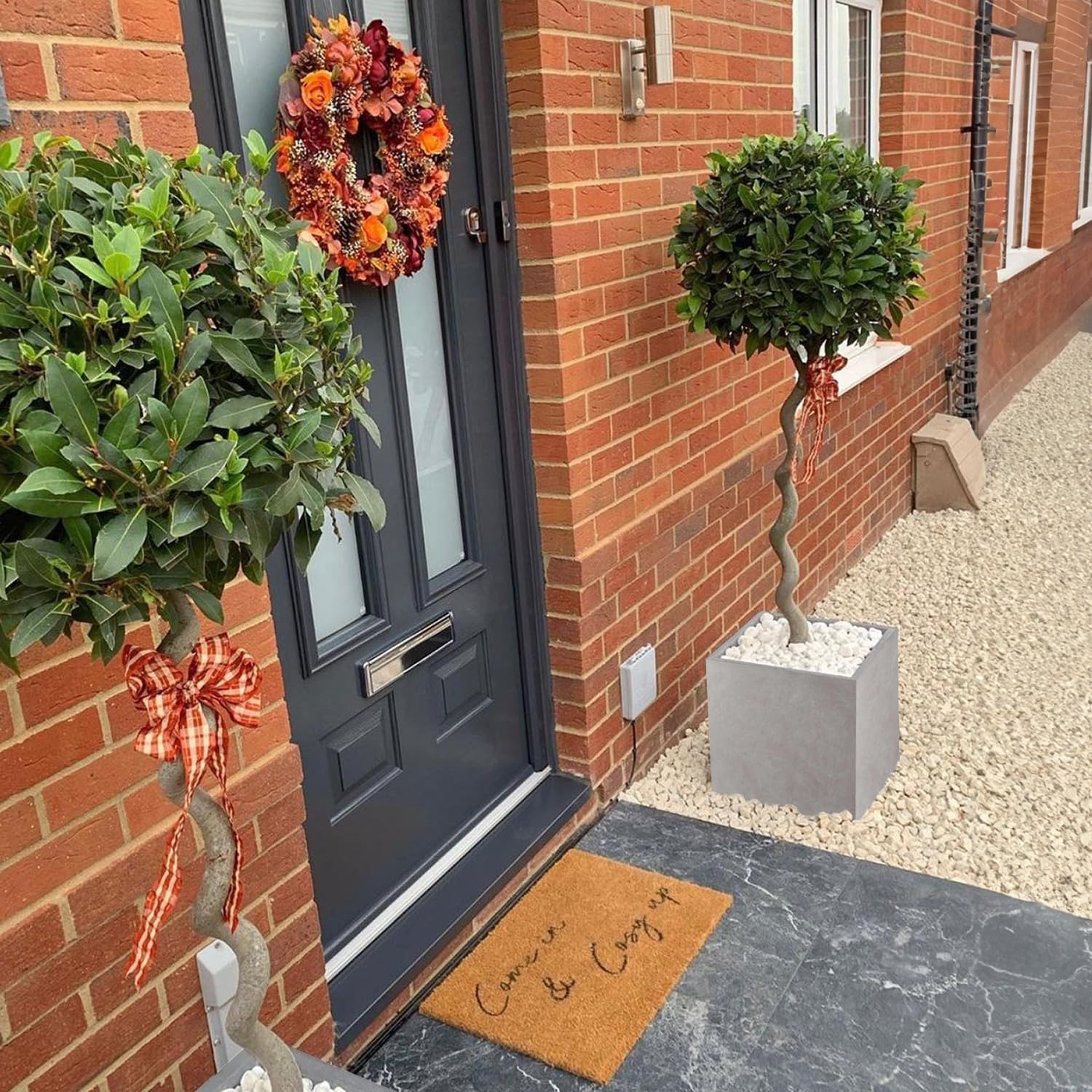 25cm Grey Square Planter Stone Effect Small Garden Pot Drainage
