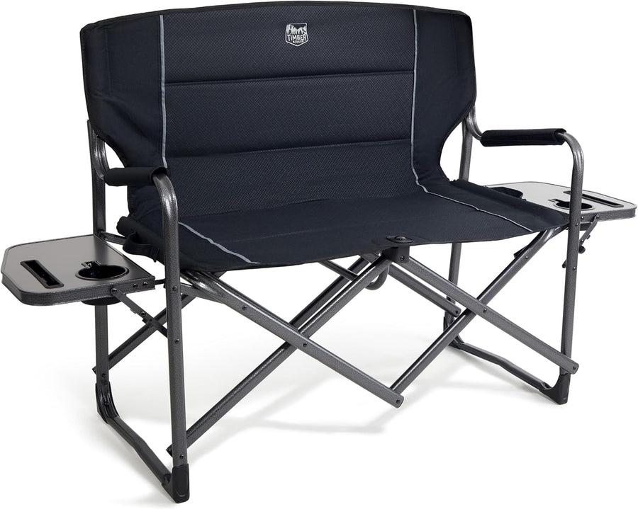 Double Camping Chair 2 Seater Folding Love Seat 300KG Black