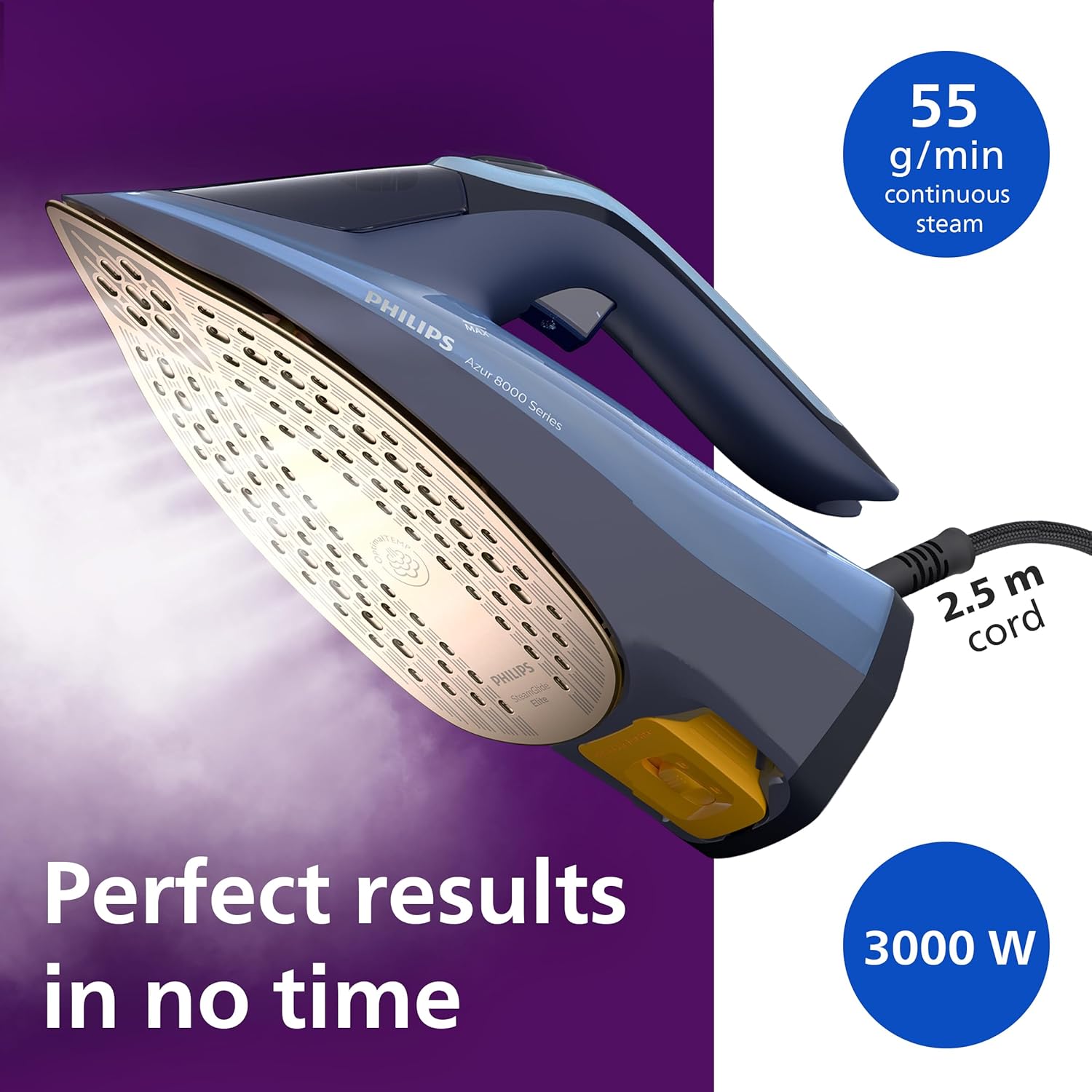 3000W Steam Iron 240g Steam Boost OptimalTemp Non Stick Soleplate