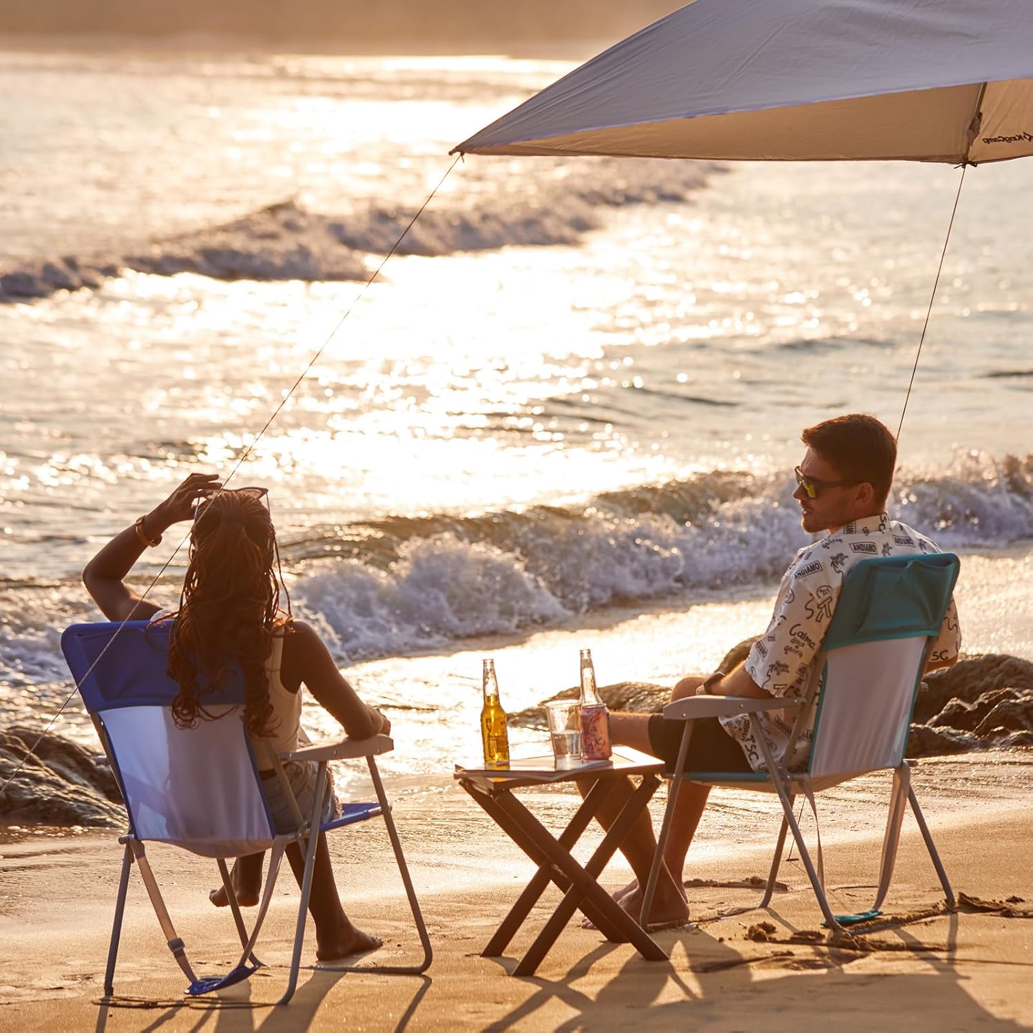 Folding Beach Chairs 2 Pack High Back Lightweight Blue