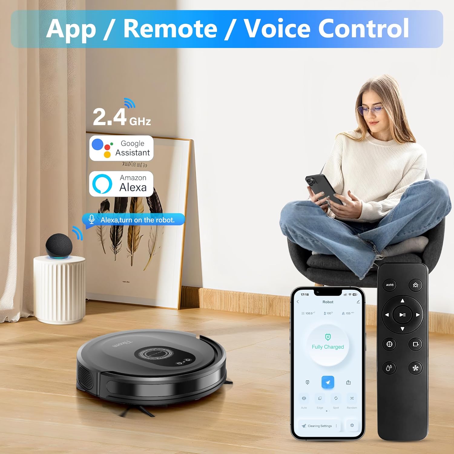 Robot Vacuum Mop 5000Pa Smart Slim Pet Hair Cleaner