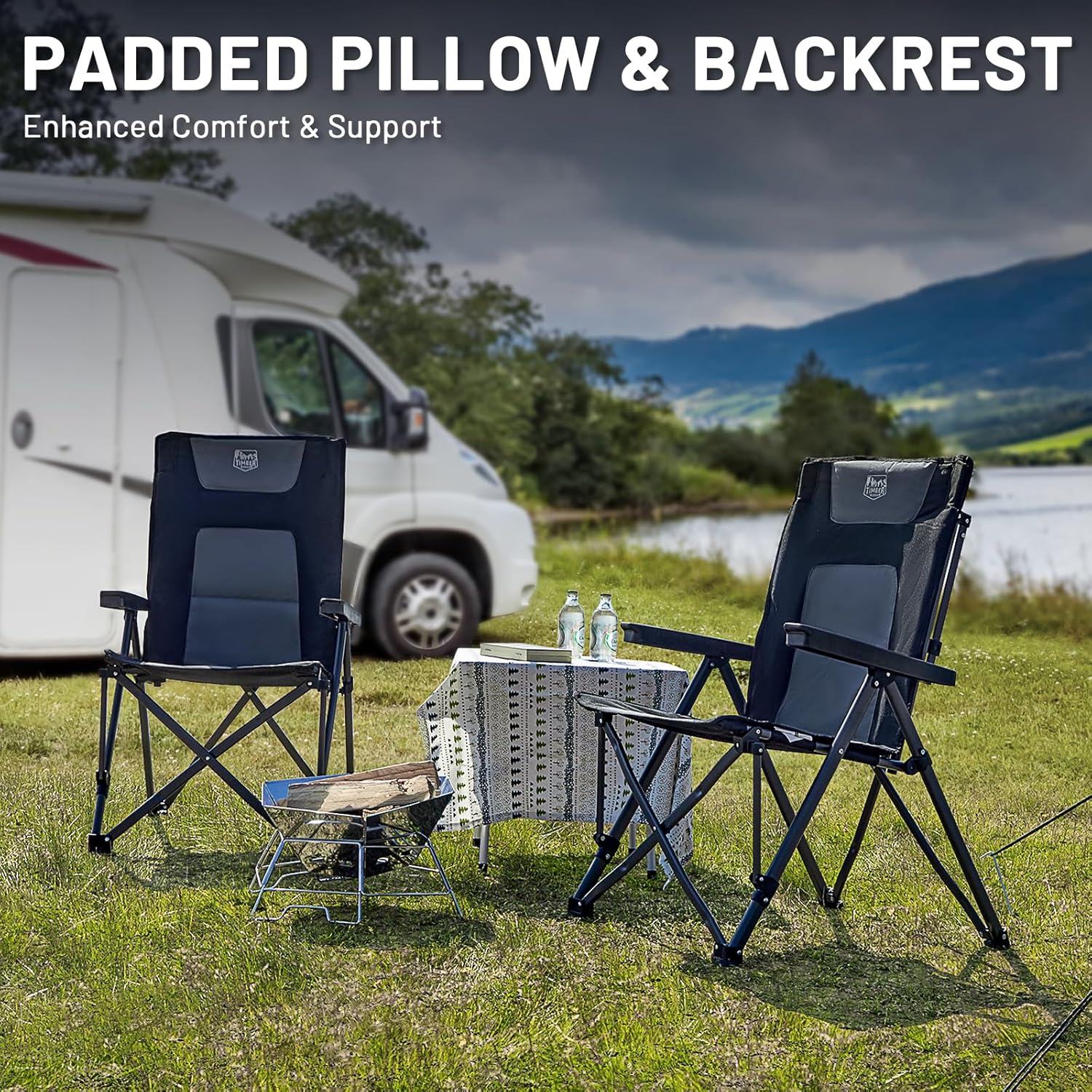 Heavy Duty Reclining Camping Chair 260kg Foldable Padded Seat