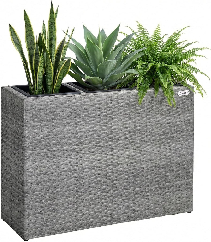 Large Tall Rattan Planter Box 83cm Grey with 3 Inner Pots