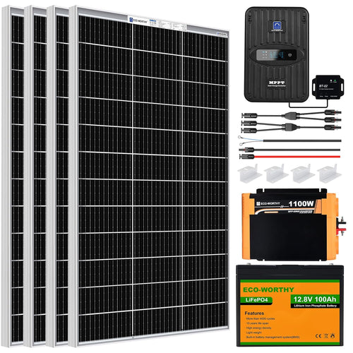 480W Solar Panel Kit 12V Lithium Battery MPPT Inverter RV Home