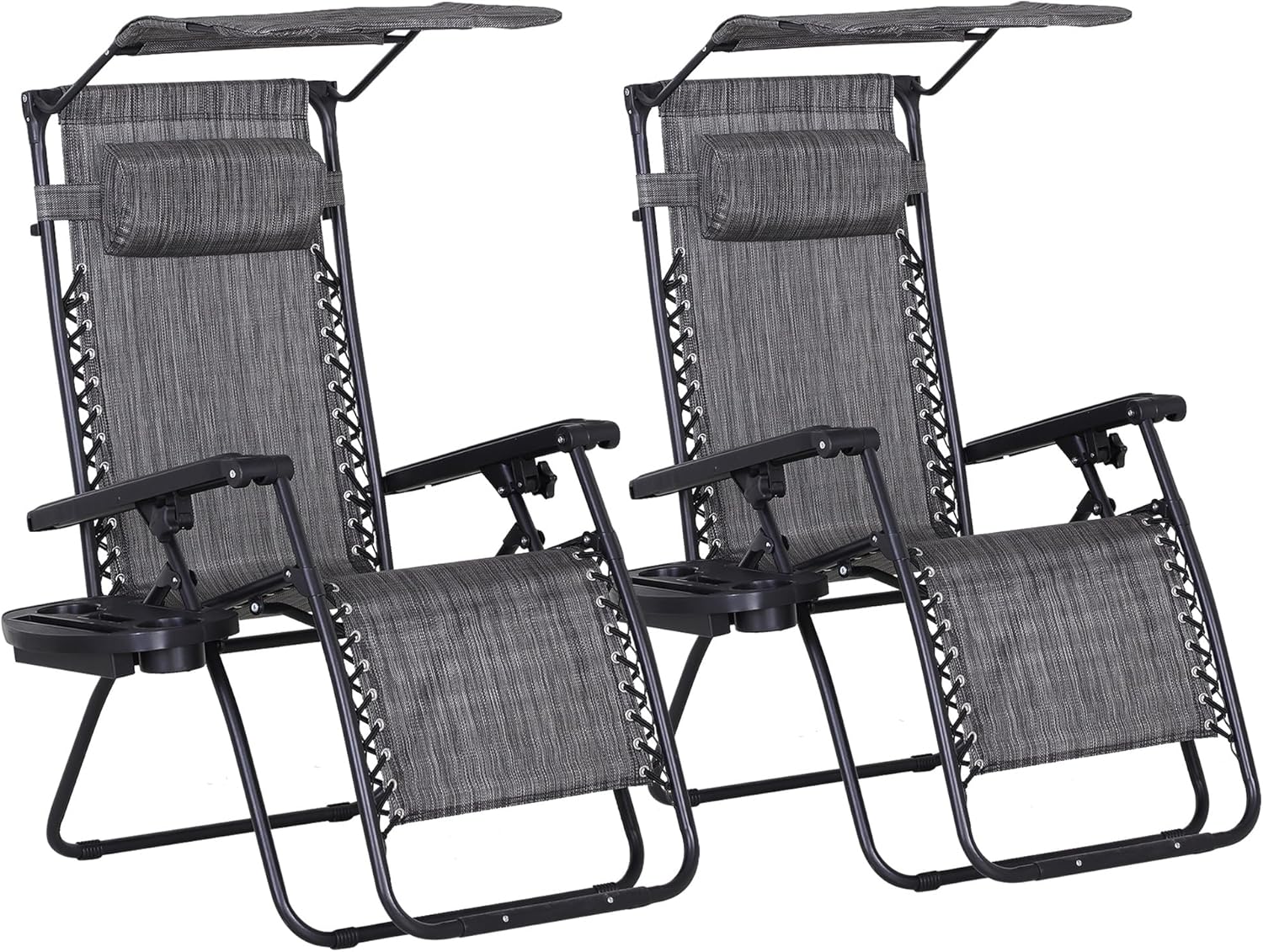 2 Zero Gravity Sun Lounger Chairs Foldable with Canopy Grey