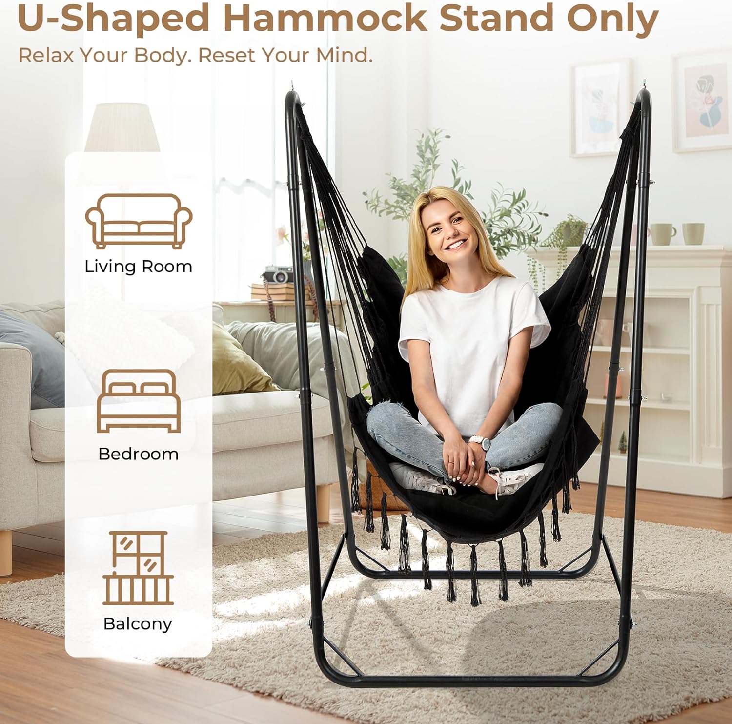 Black U Shaped Hammock Chair Stand Only