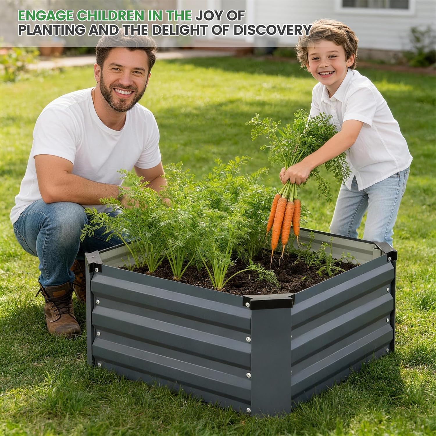 Set of 2 Metal Raised Garden Beds 60x60cm Grey