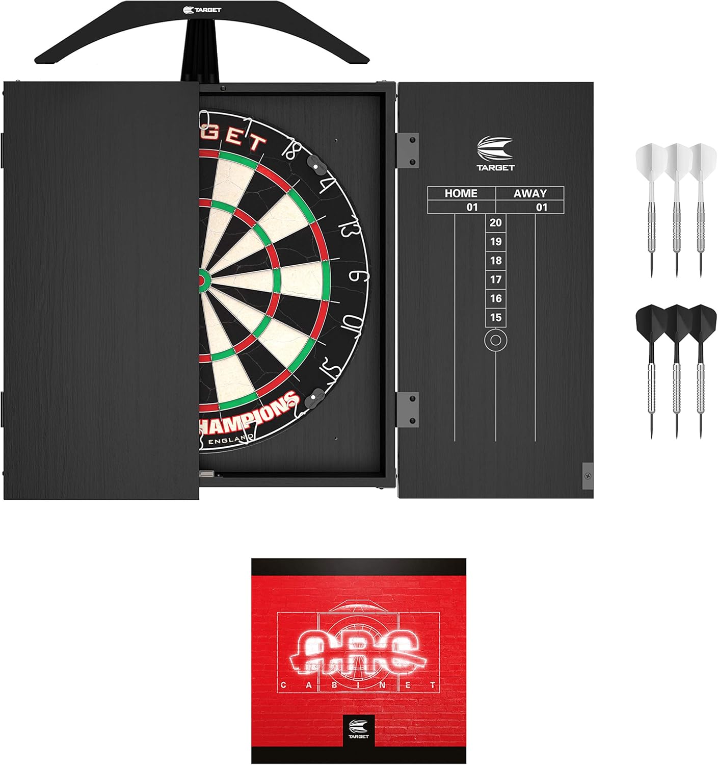 Dart Board Cabinet Set LED Light Scoreboard 2 Darts Home Game