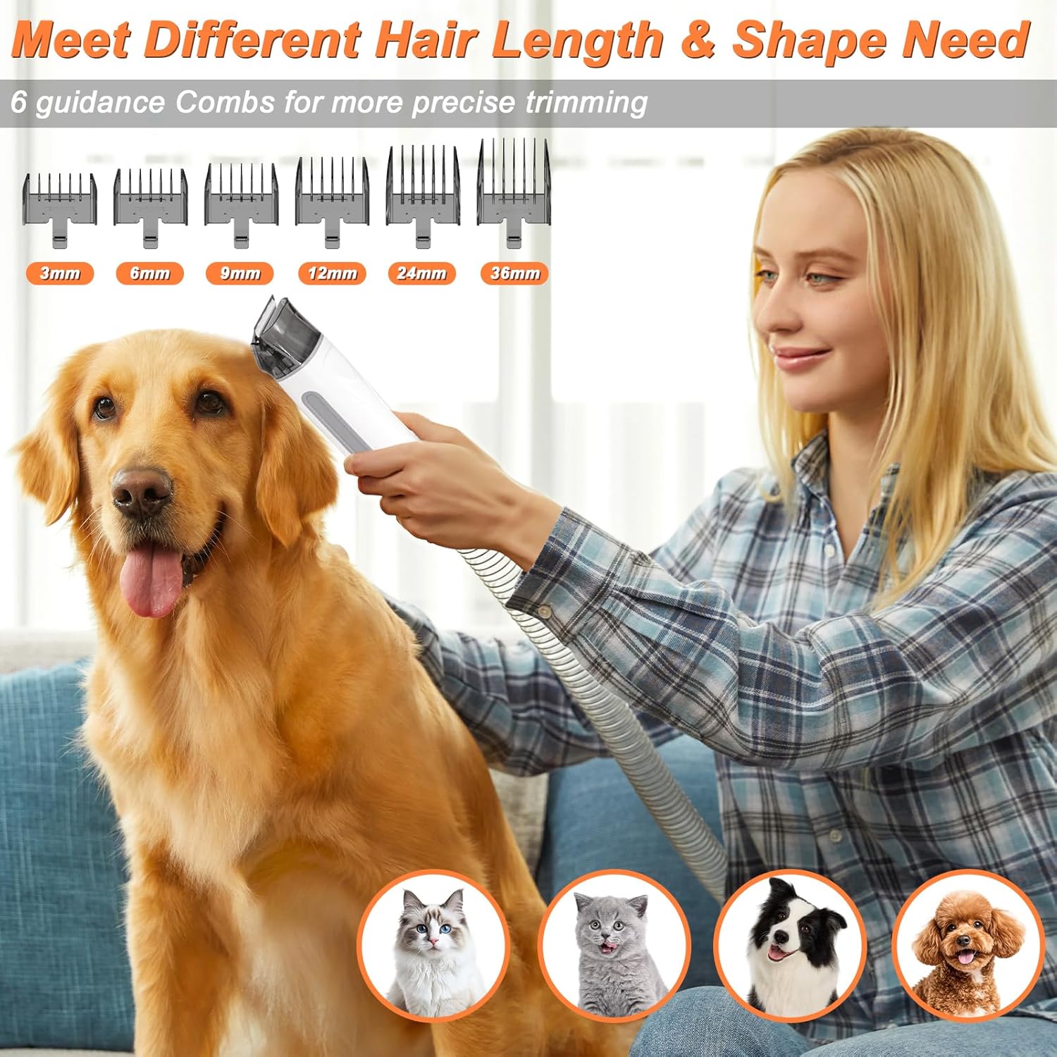 Pet Grooming Vacuum Kit 10 Tools Clipper Nail Grinder 2L White