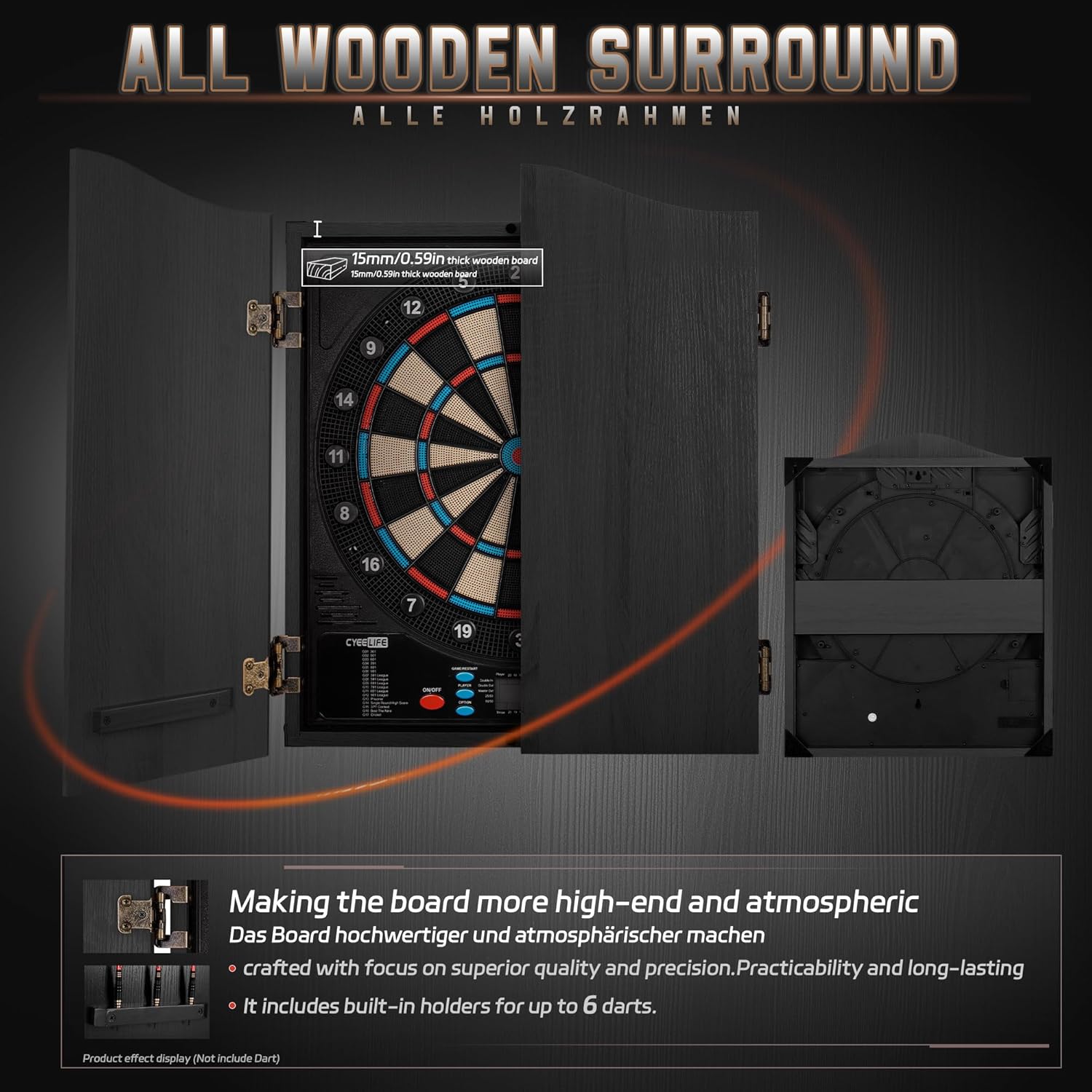 Electronic Dartboard Cabinet Set 8 Player LED 12 Darts 34 Games