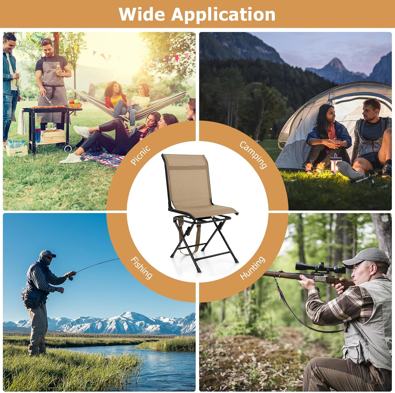 360 Swivel Folding Hunting Chair Mesh Back Brown